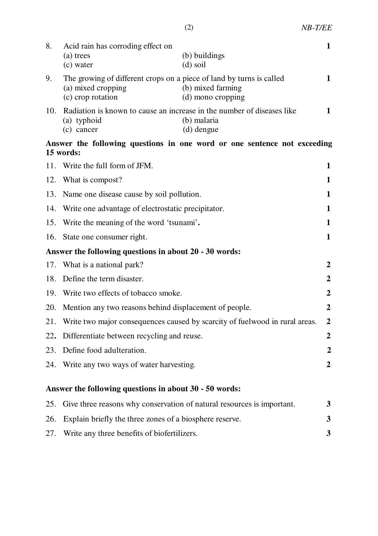 Nagaland Board Class 10 ENVIRONMENTAL EDUCATION 2019 Question Paper - Page 2