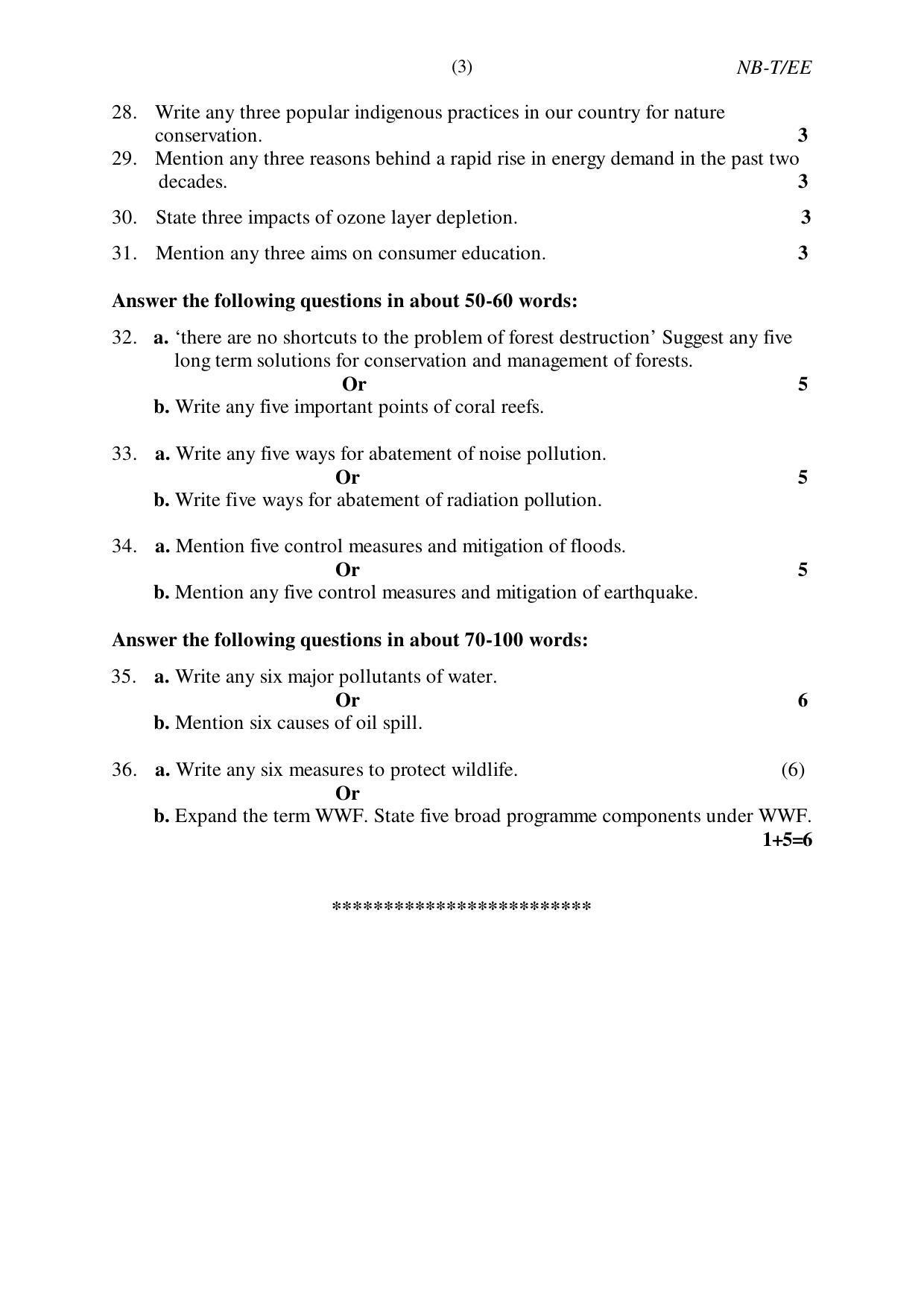 Nagaland Board Class 10 ENVIRONMENTAL EDUCATION 2019 Question Paper - Page 3