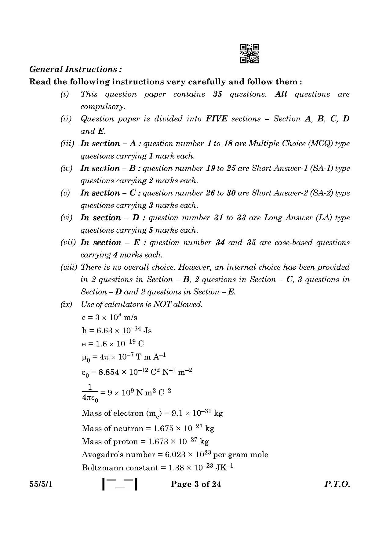 CBSE Class 12 55-5-1 Physics 2023 Question Paper - Page 3
