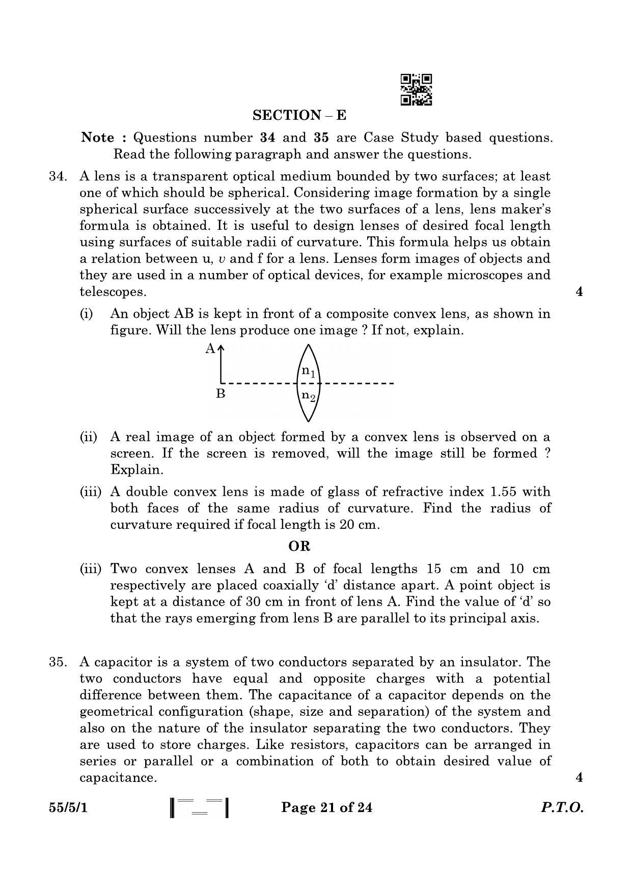 CBSE Class 12 55-5-1 Physics 2023 Question Paper - Page 21