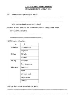 Worksheet for Class 4 Science Teeth Assignment 1