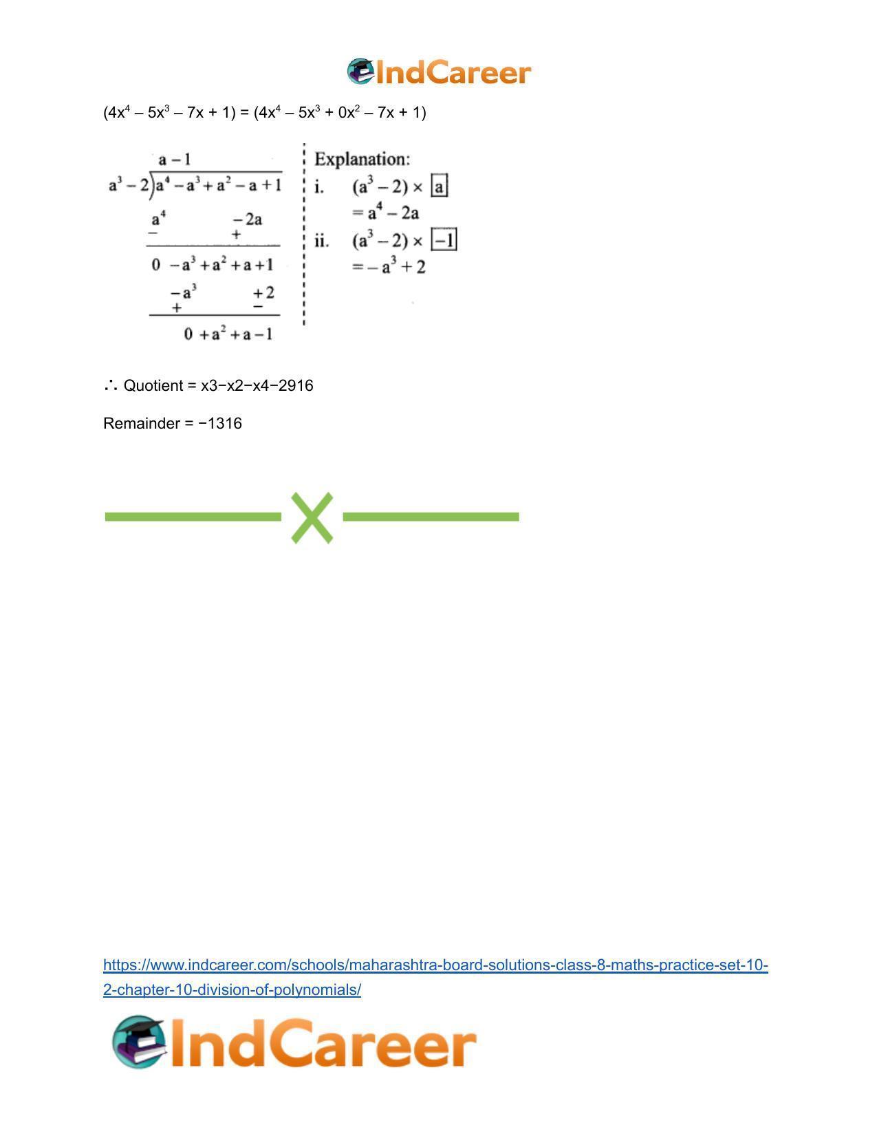 Maharashtra Board Solutions Class 8-Maths (Practice Set 10.2): Chapter 10- Division of Polynomials - Page 6