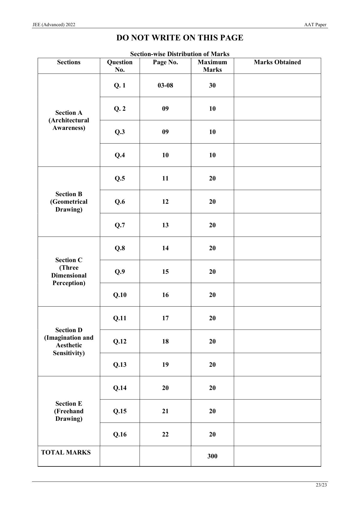 JEE Advanced AAT 2022 Question Paper - Page 23