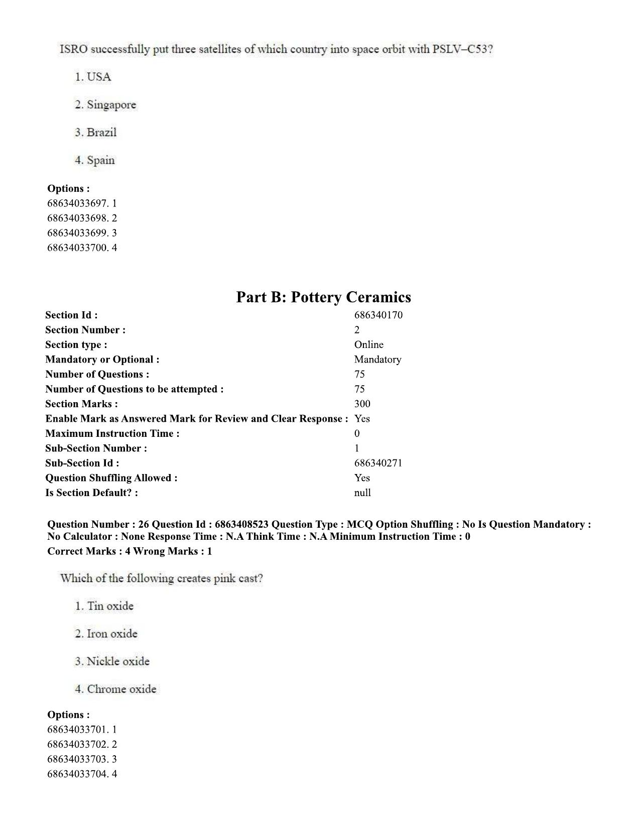 CUET PG 2023: HUQP19 – Pottery & Ceramics (Eng.)-shift 2 (07-06-2023) Question Paper - Page 26