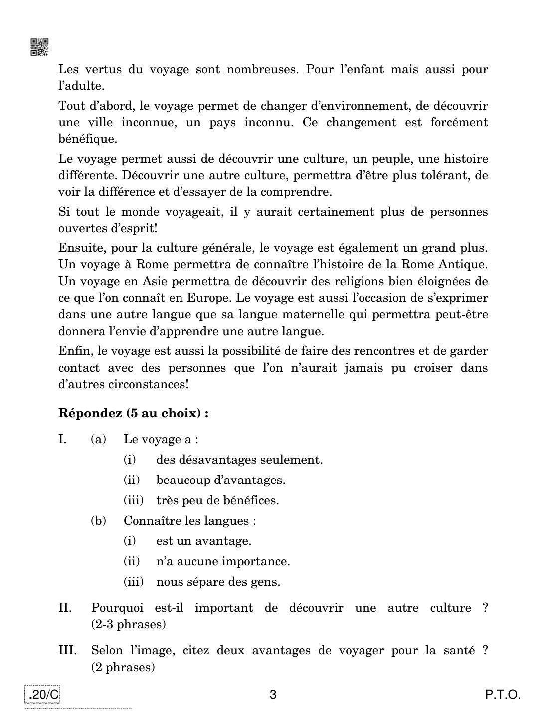 CBSE Class 10 French 2020 Compartment Question Paper - Page 3