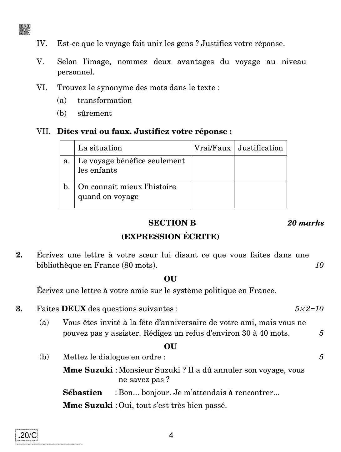 CBSE Class 10 French 2020 Compartment Question Paper - Page 4