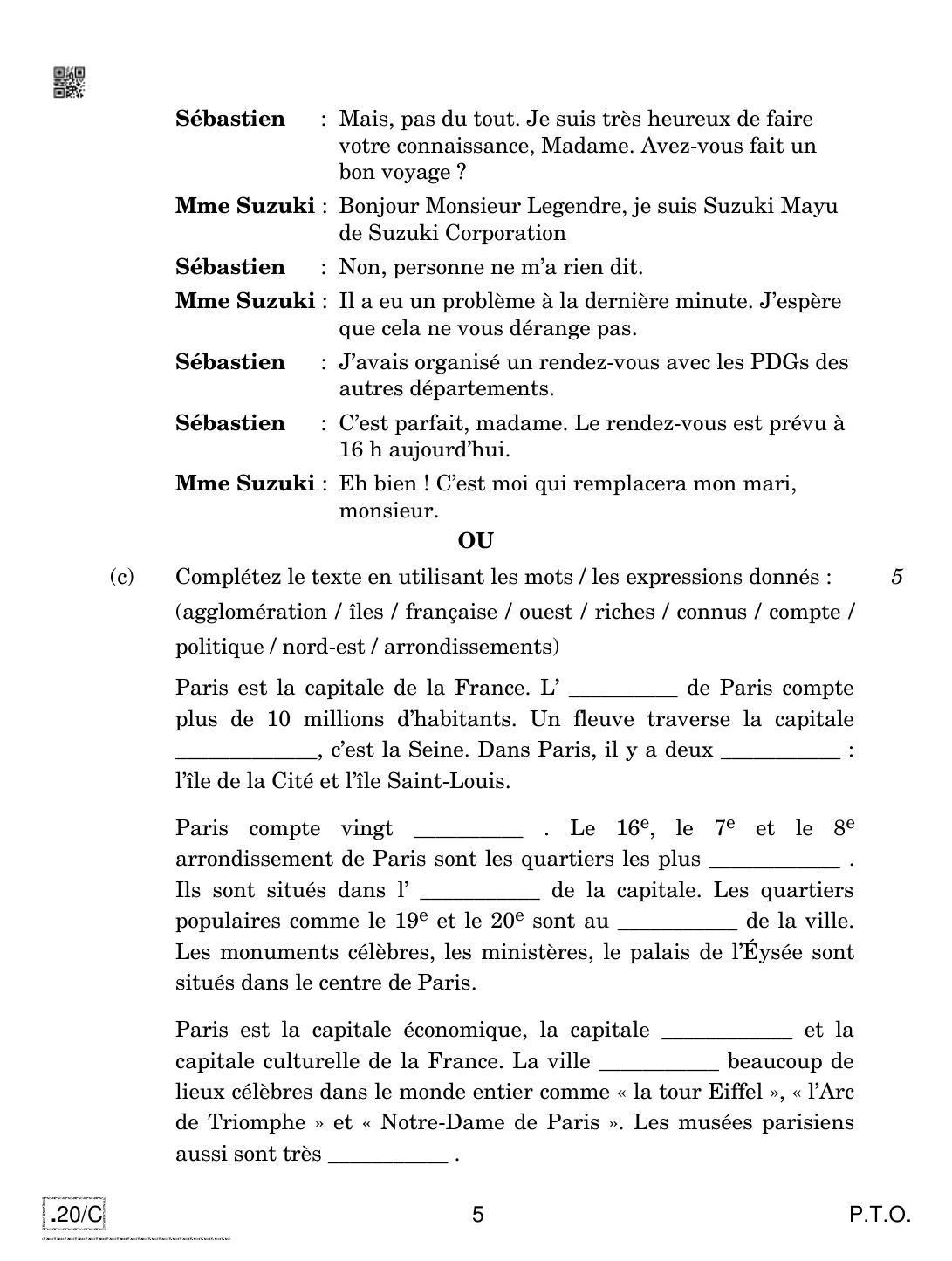 CBSE Class 10 French 2020 Compartment Question Paper - Page 5