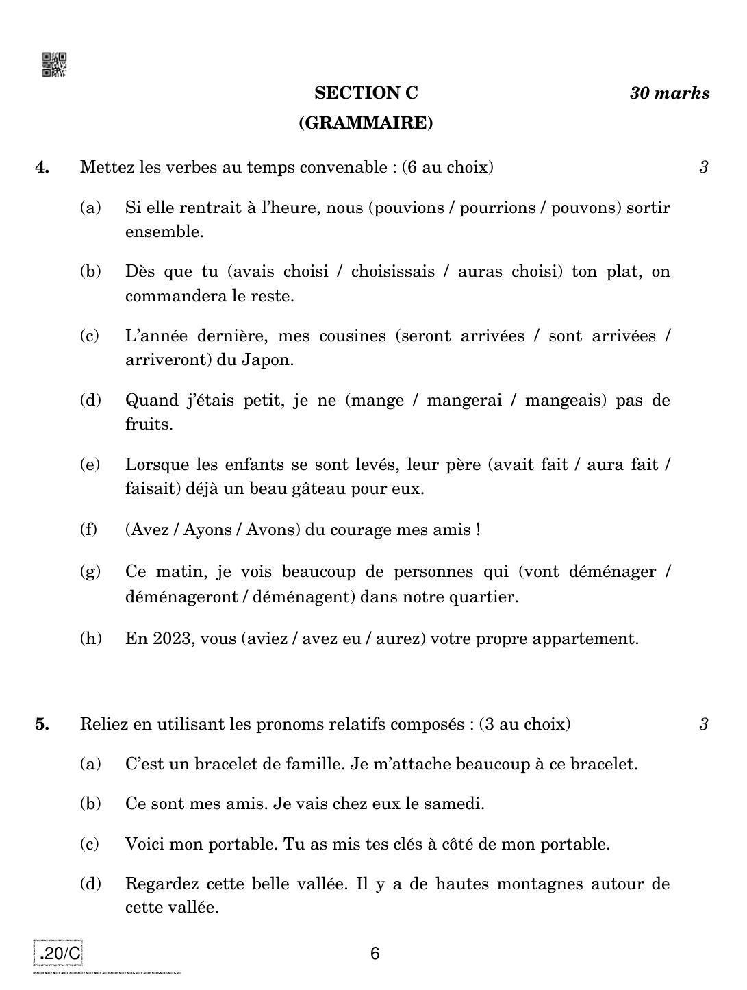 CBSE Class 10 French 2020 Compartment Question Paper - Page 6