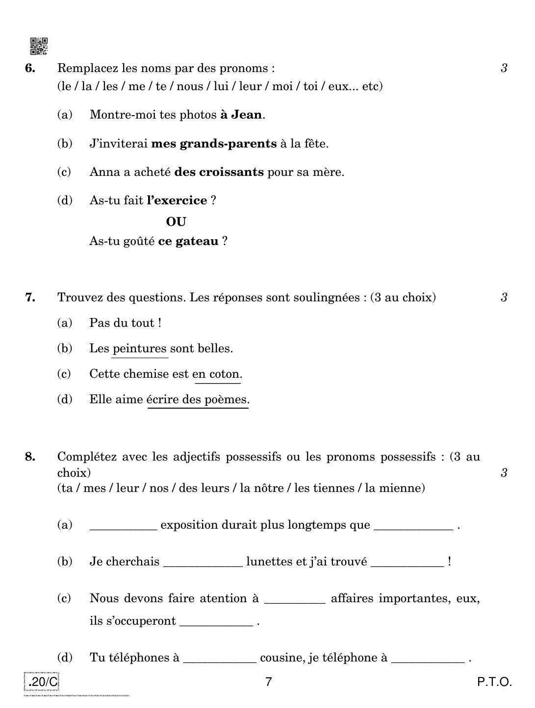 CBSE Class 10 French 2020 Compartment Question Paper - Page 7