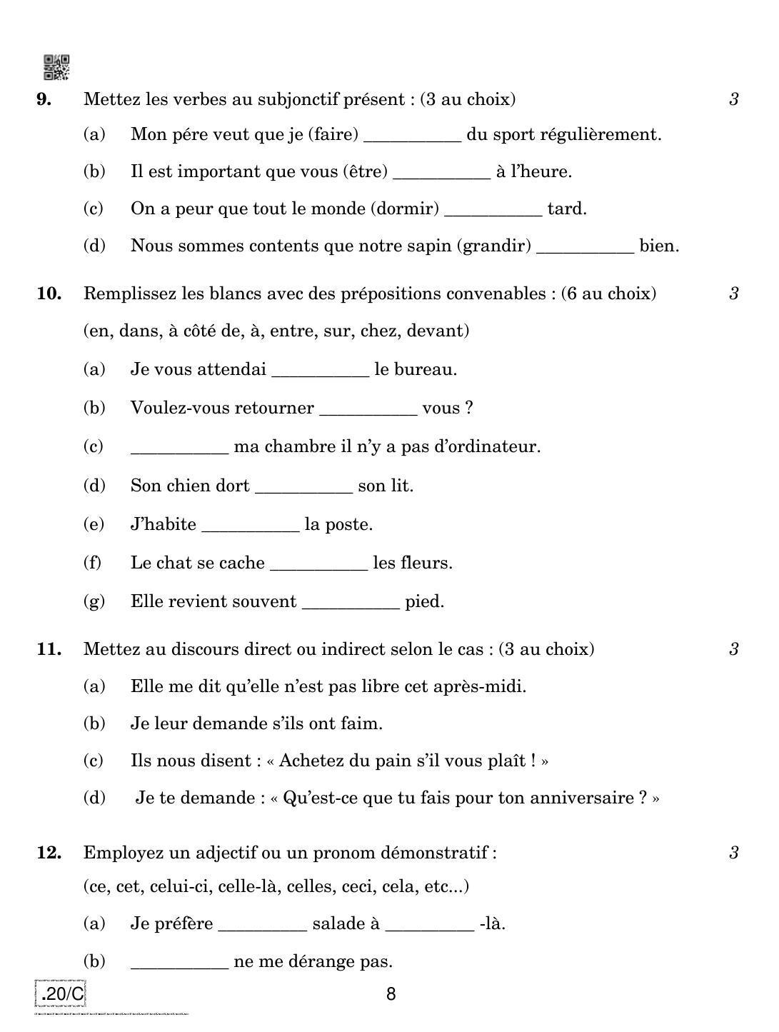 CBSE Class 10 French 2020 Compartment Question Paper - Page 8