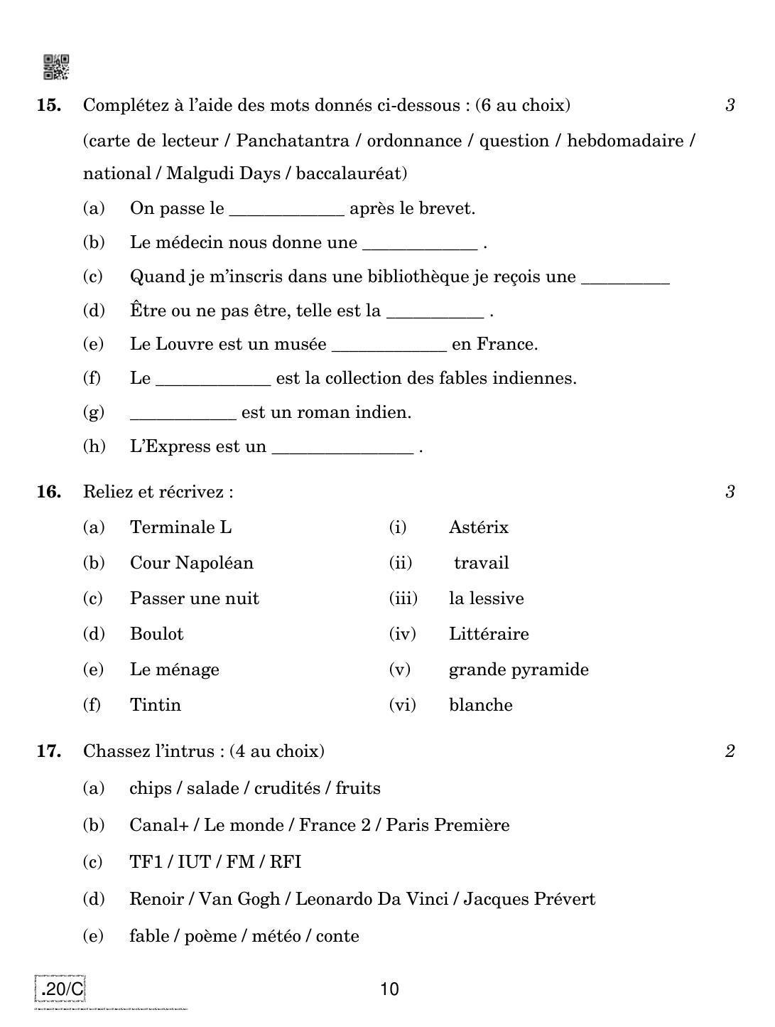 CBSE Class 10 French 2020 Compartment Question Paper - Page 10
