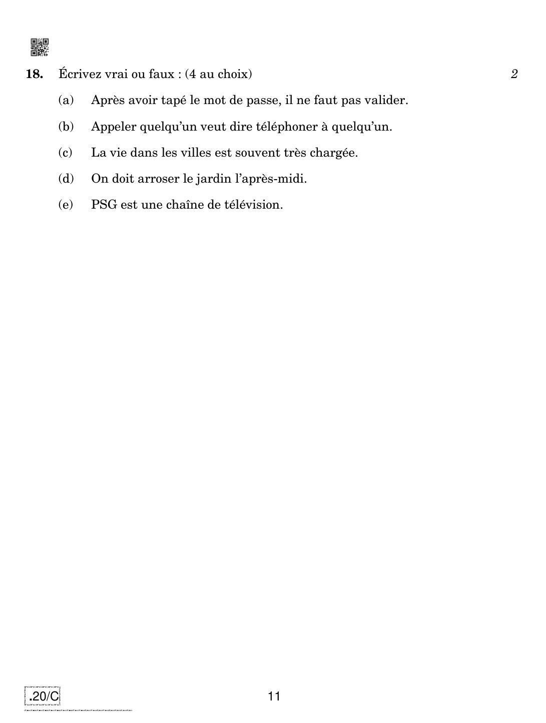 CBSE Class 10 French 2020 Compartment Question Paper - Page 11