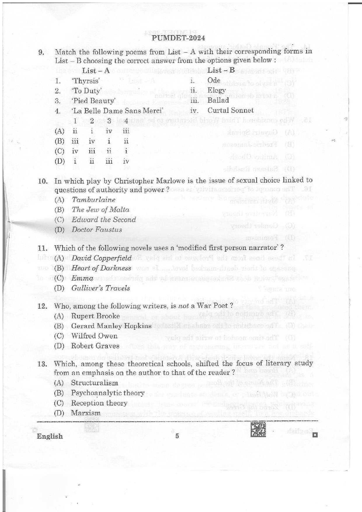 PUMDET 2024 English Question Paper - Page 5