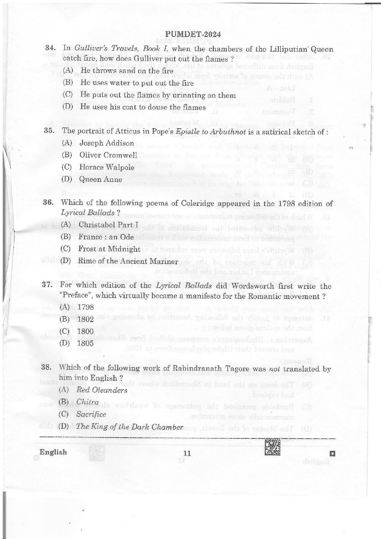 PUMDET 2024 English Question Paper - Page 11