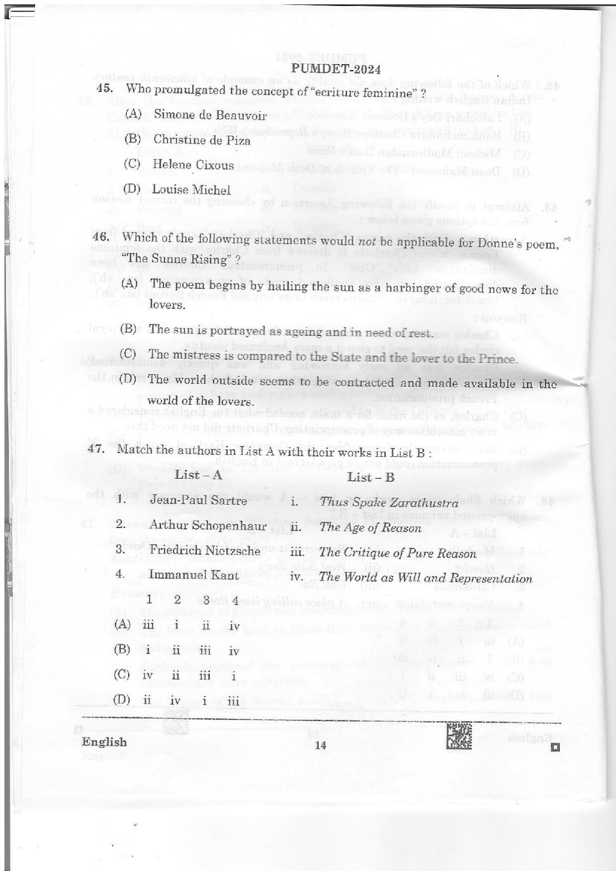 PUMDET 2024 English Question Paper - Page 14