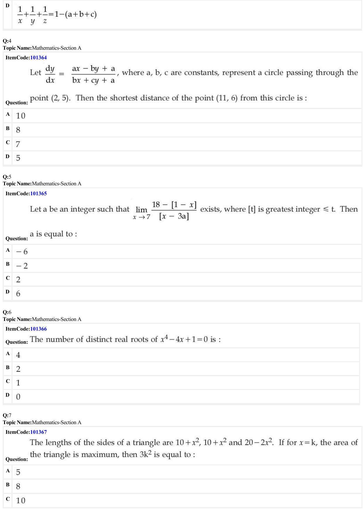 JEE Mains 2022 B.E/B.Tech.(Paper I) (Shift 1) 27062022 Question