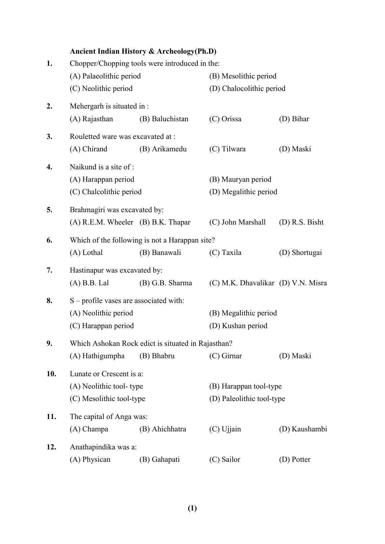 PU Ph.D Entrance Test 2024 Question Paper - Page 1