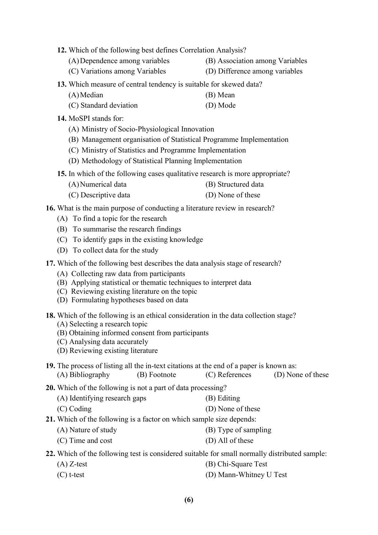 PU Ph.D Entrance Test 2024 Question Paper - Page 6