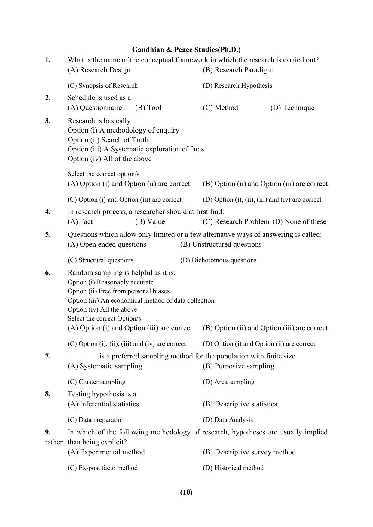PU Ph.D Entrance Test 2024 Question Paper - Page 10