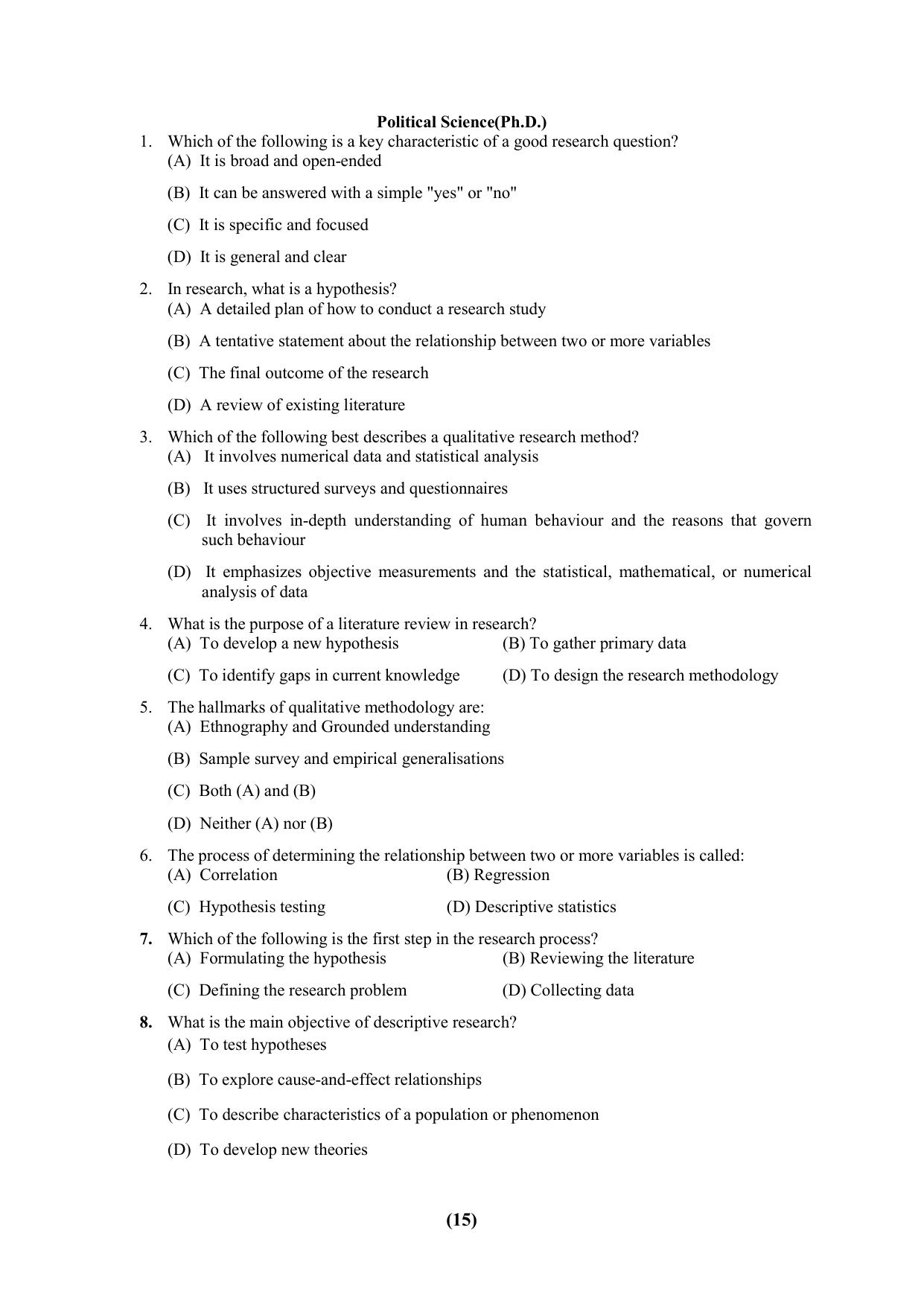 PU Ph.D Entrance Test 2024 Question Paper - Page 15