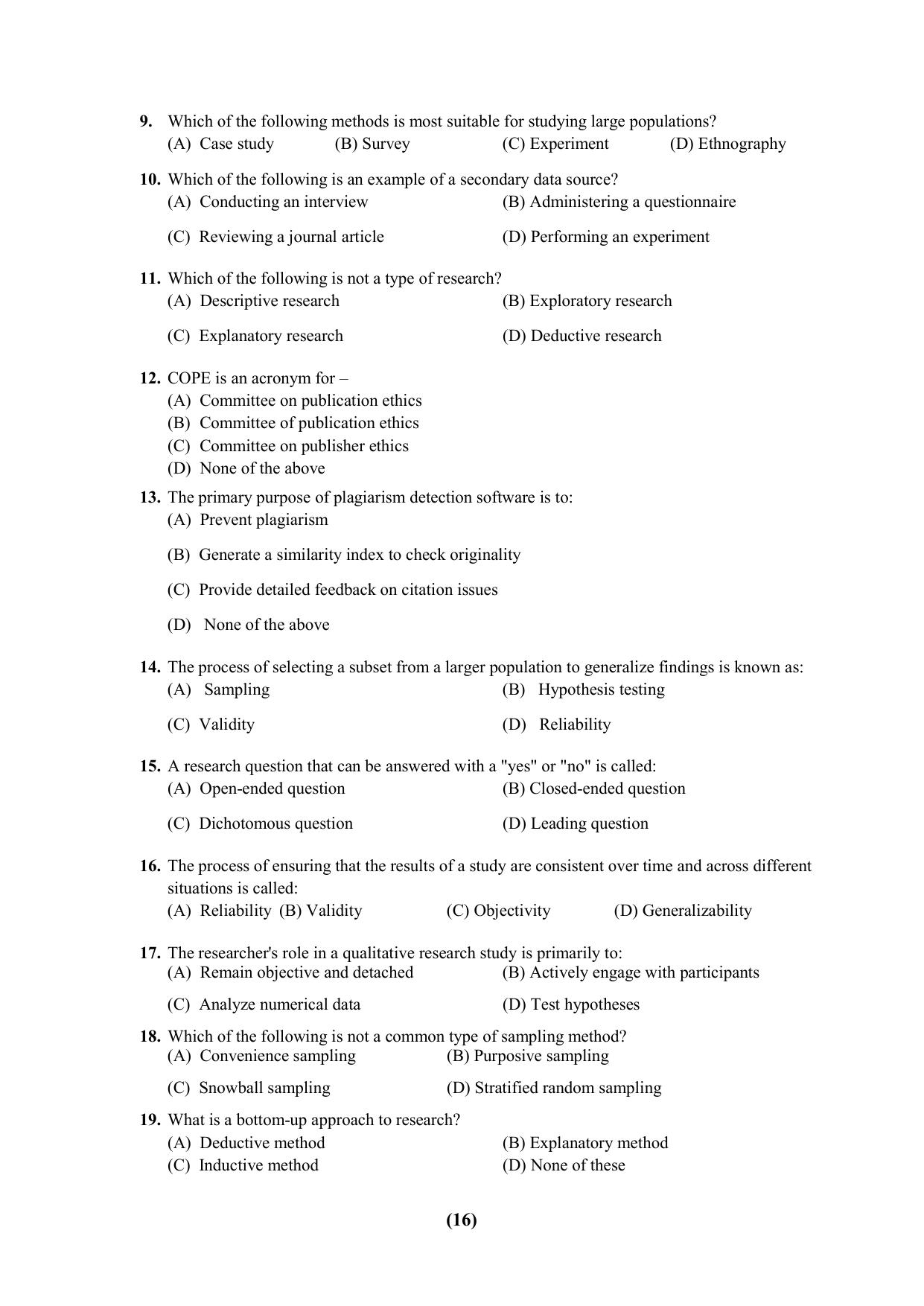 PU Ph.D Entrance Test 2024 Question Paper - Page 16