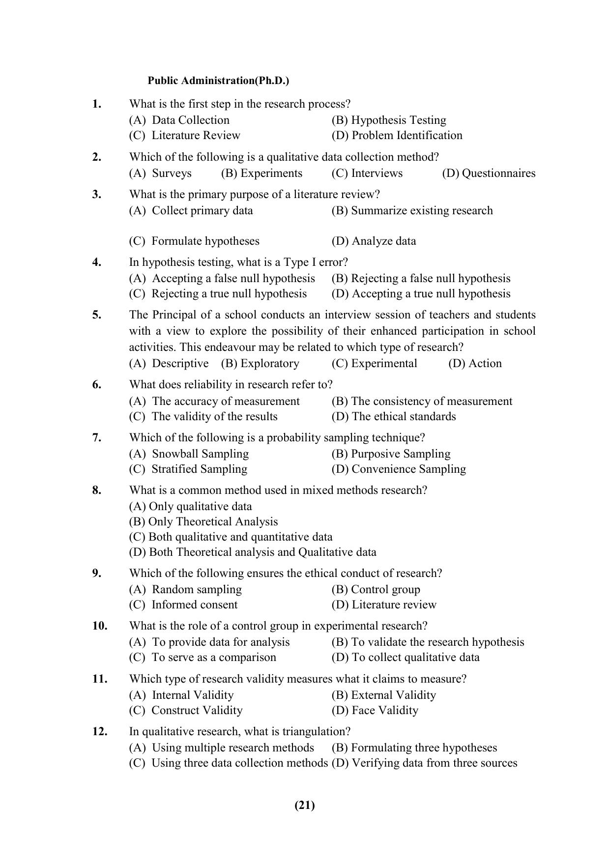 PU Ph.D Entrance Test 2024 Question Paper - Page 21