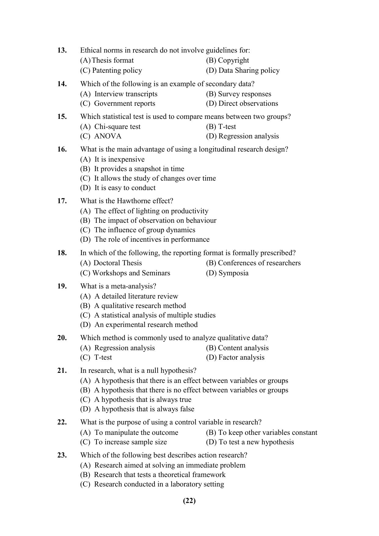 PU Ph.D Entrance Test 2024 Question Paper - Page 22