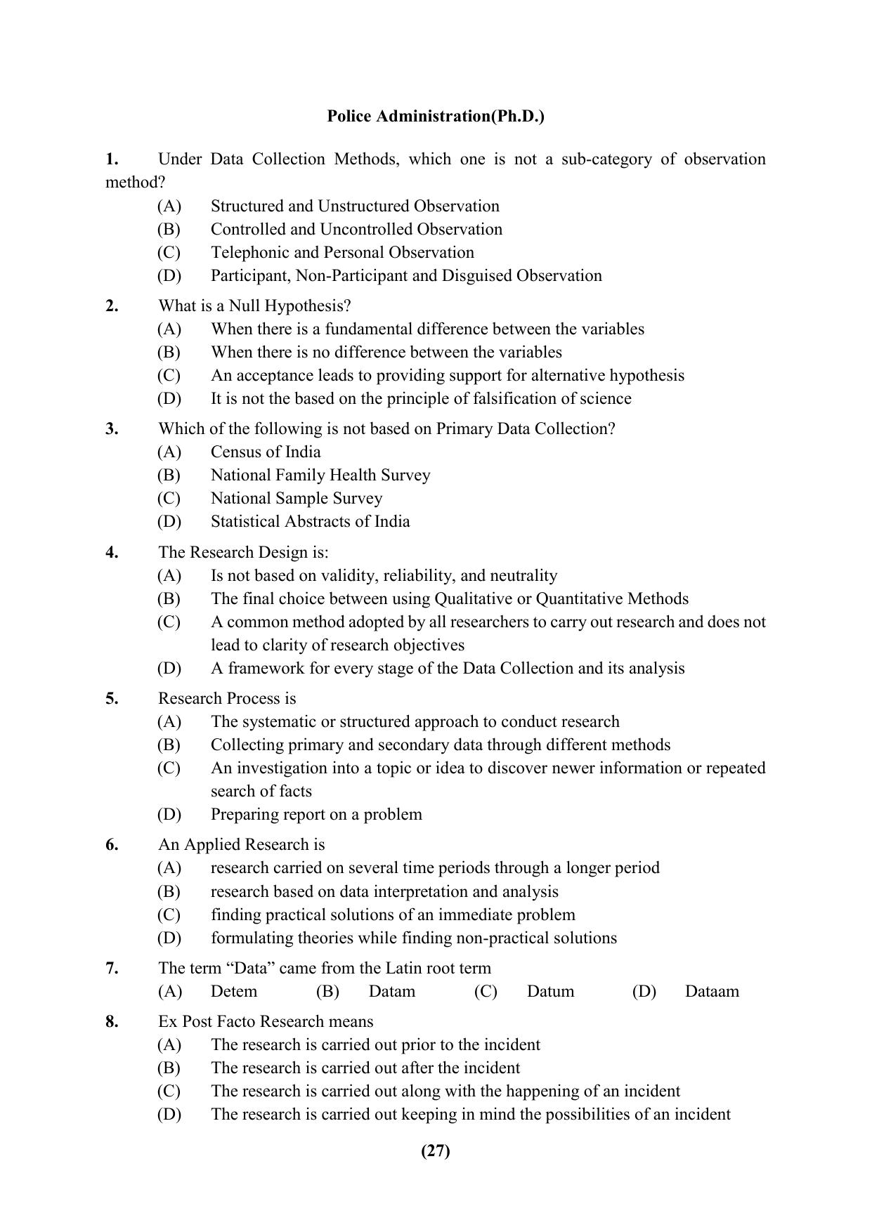 PU Ph.D Entrance Test 2024 Question Paper - Page 27