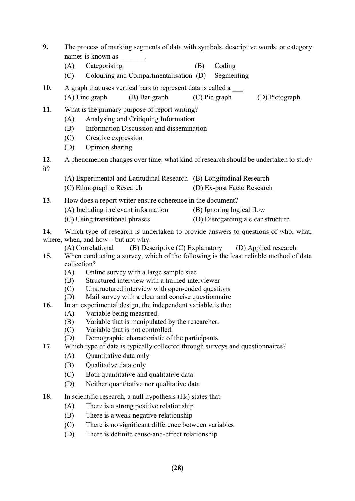 PU Ph.D Entrance Test 2024 Question Paper - Page 28