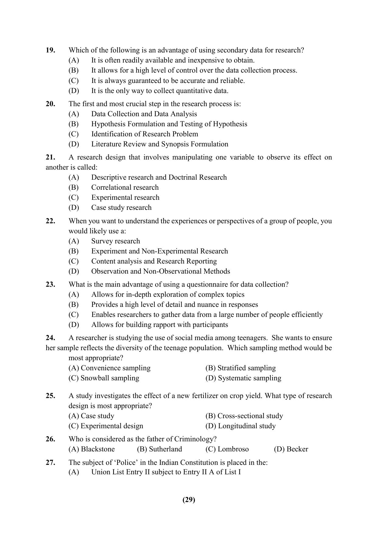 PU Ph.D Entrance Test 2024 Question Paper - Page 29