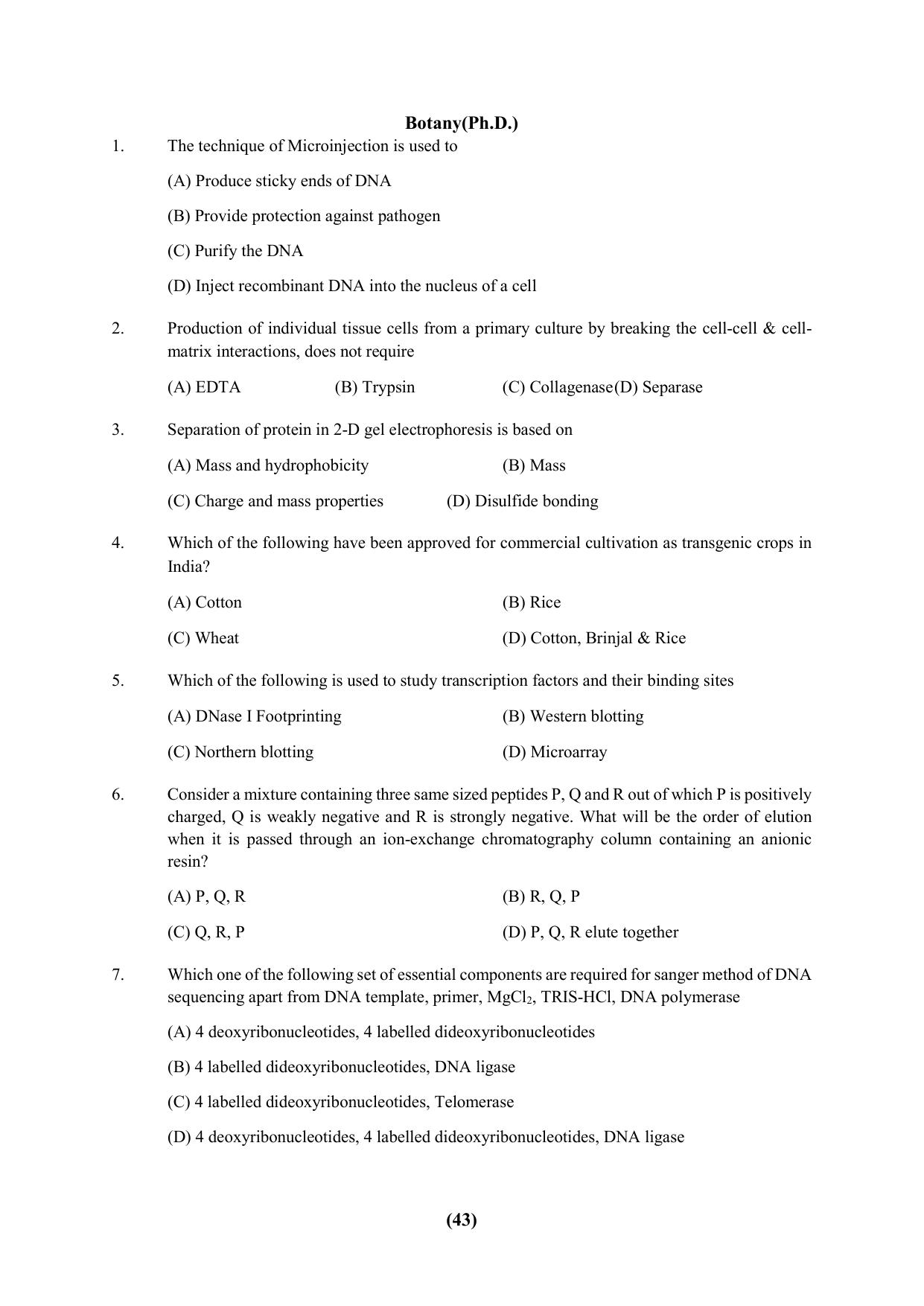 PU Ph.D Entrance Test 2024 Question Paper - Page 43