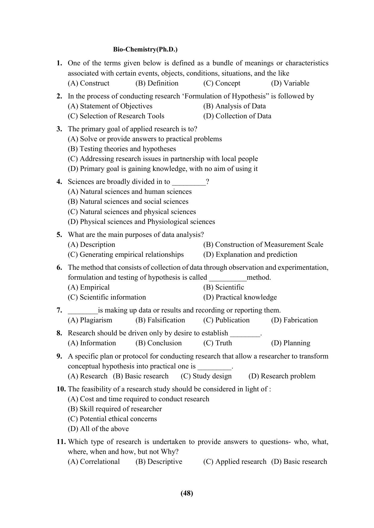 PU Ph.D Entrance Test 2024 Question Paper - Page 48