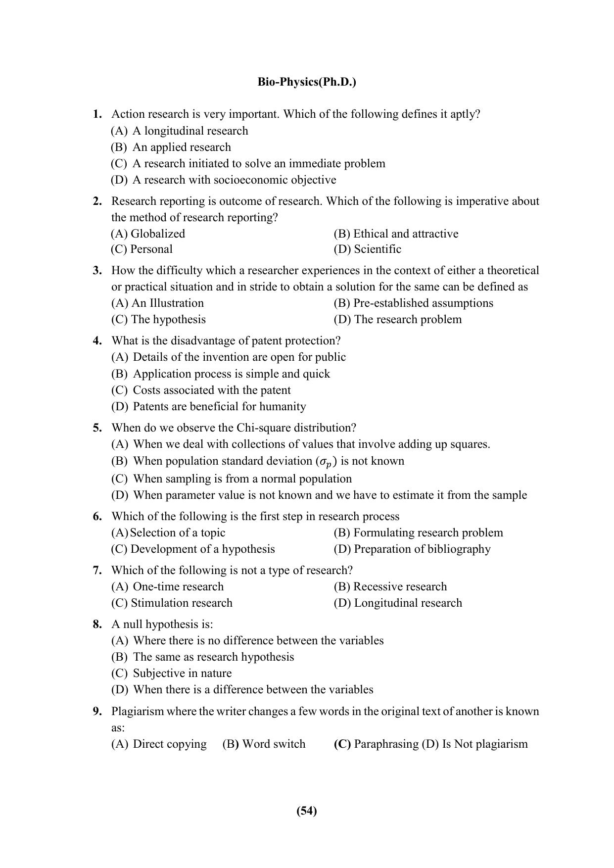 PU Ph.D Entrance Test 2024 Question Paper - Page 54