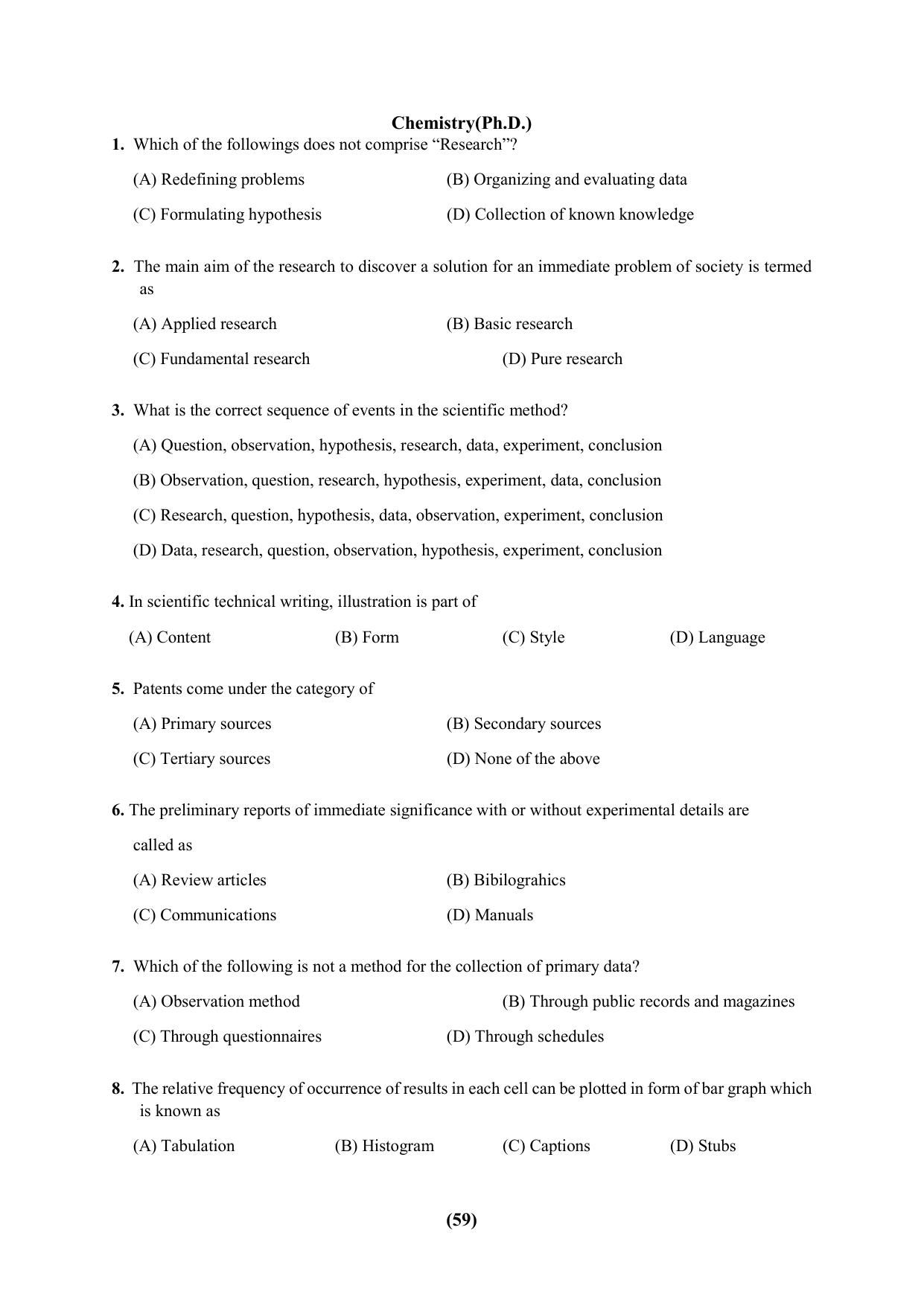 PU Ph.D Entrance Test 2024 Question Paper - Page 59
