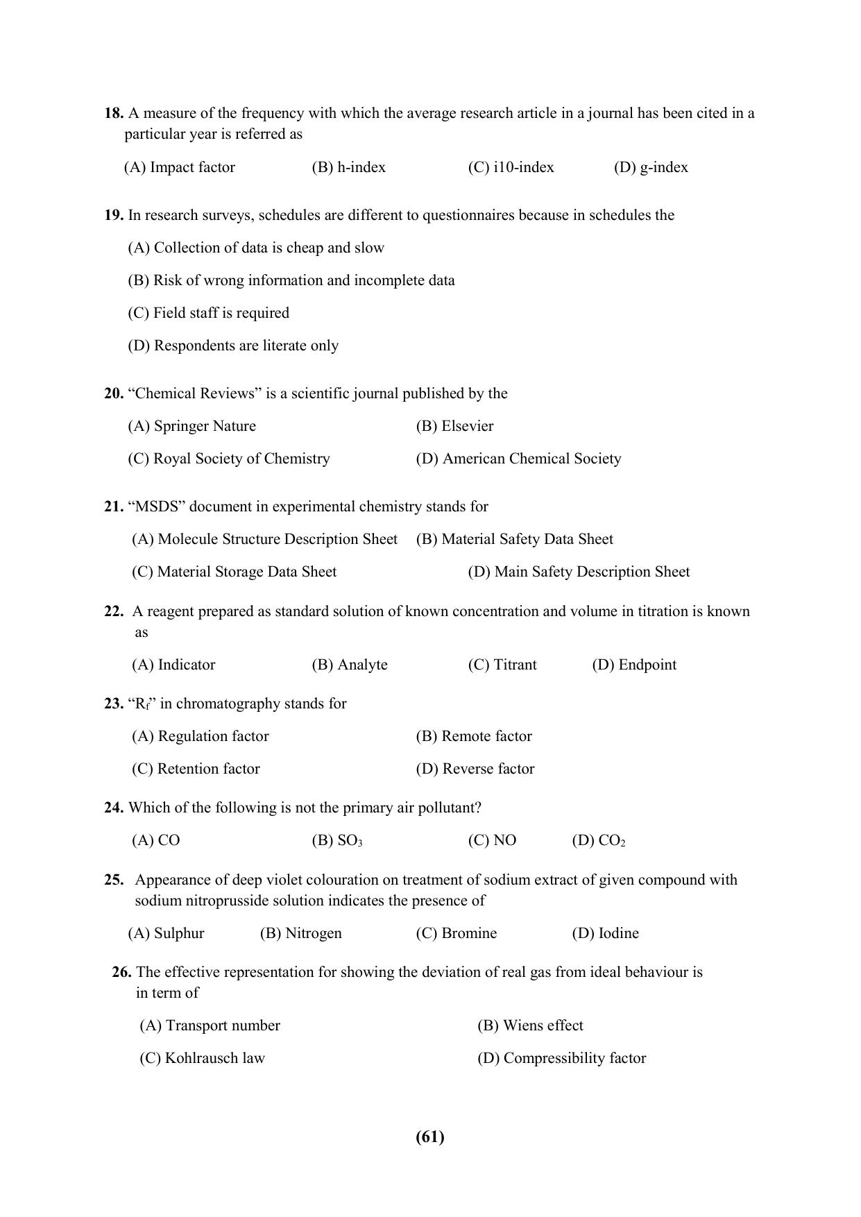 PU Ph.D Entrance Test 2024 Question Paper - Page 61