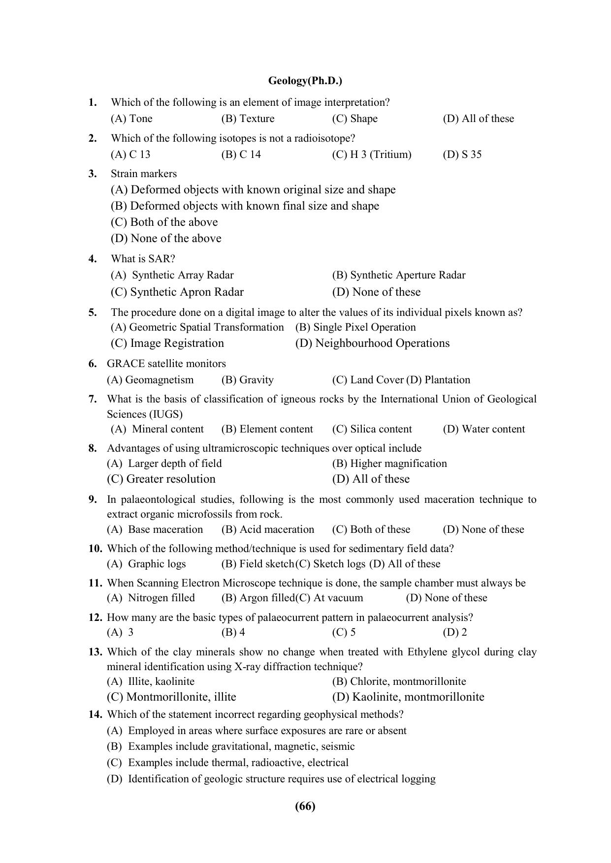 PU Ph.D Entrance Test 2024 Question Paper - Page 66