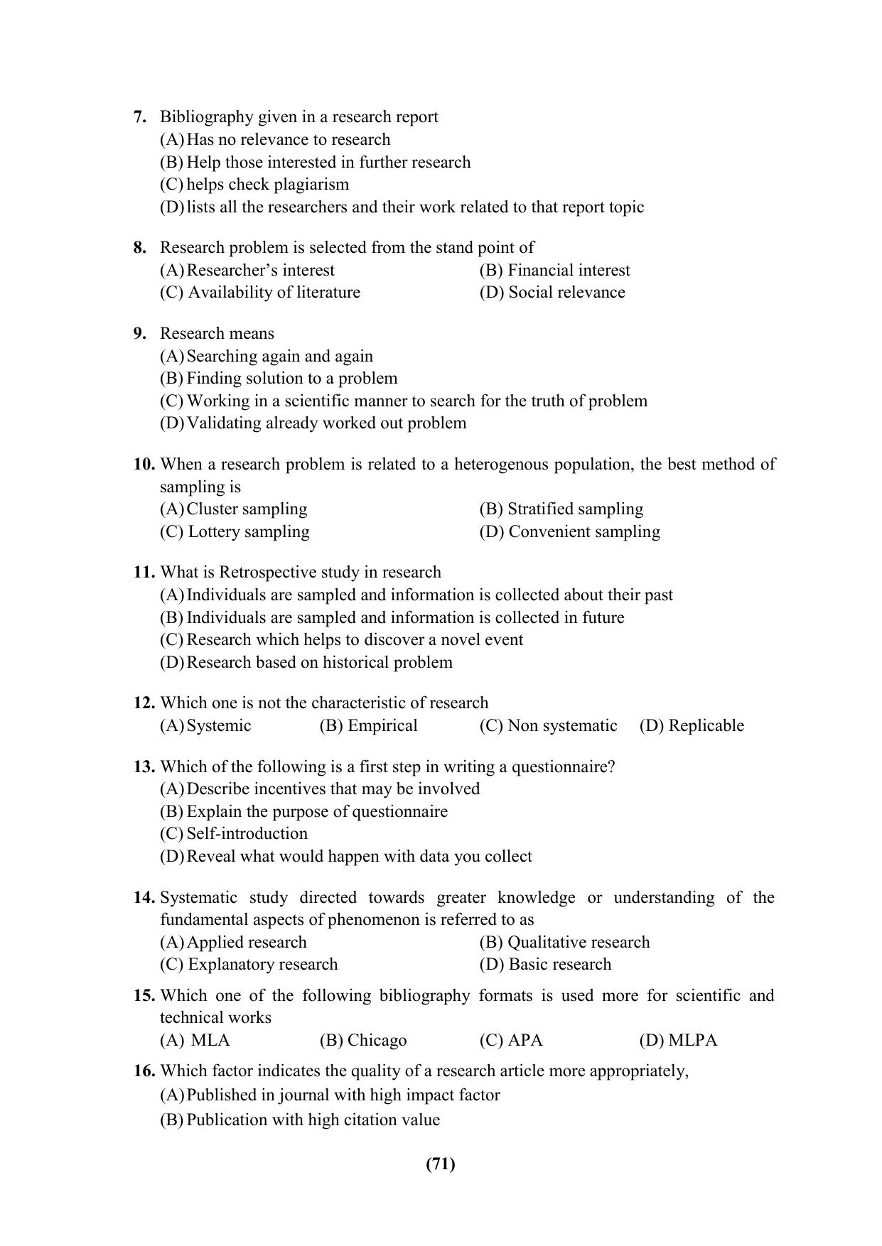 PU Ph.D Entrance Test 2024 Question Paper - Page 71