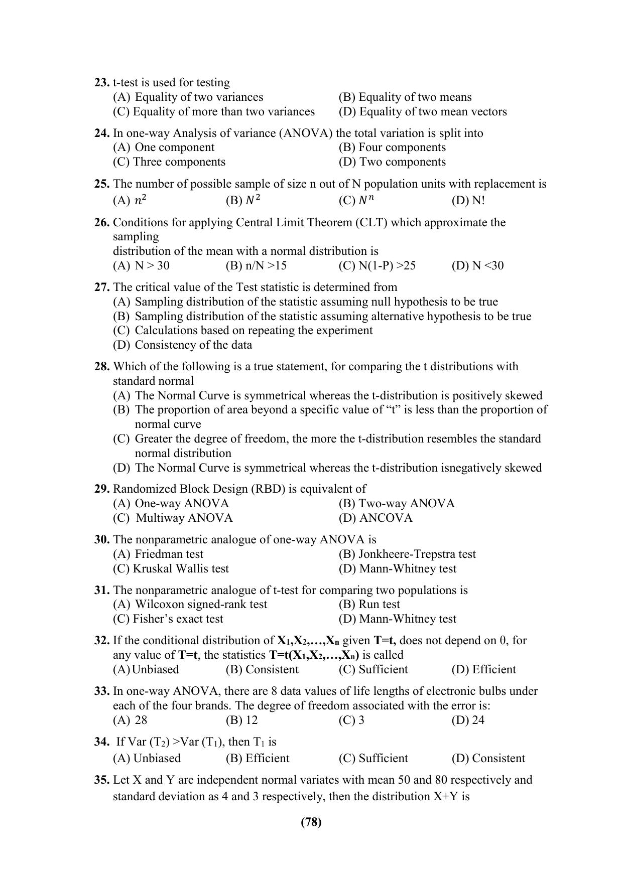 PU Ph.D Entrance Test 2024 Question Paper - Page 78