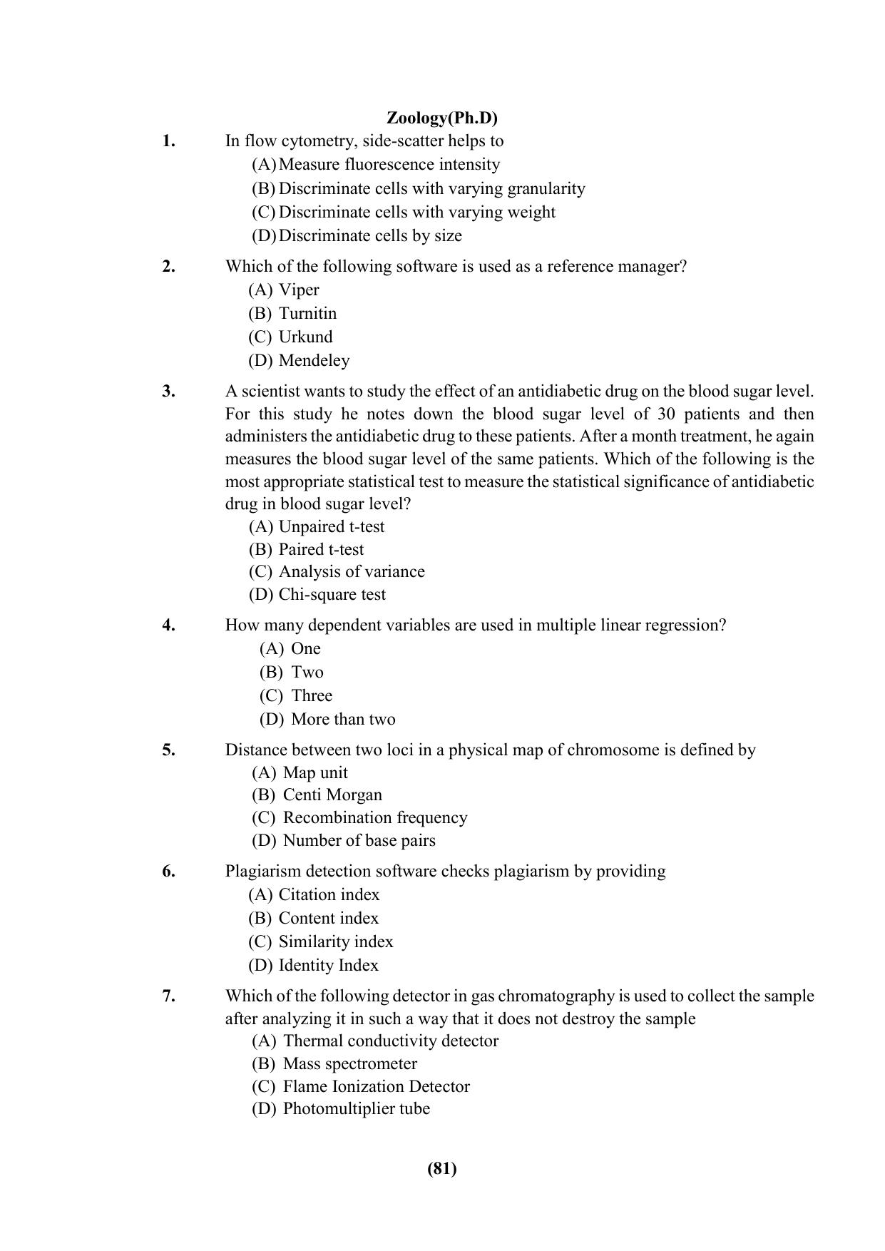 PU Ph.D Entrance Test 2024 Question Paper - Page 81