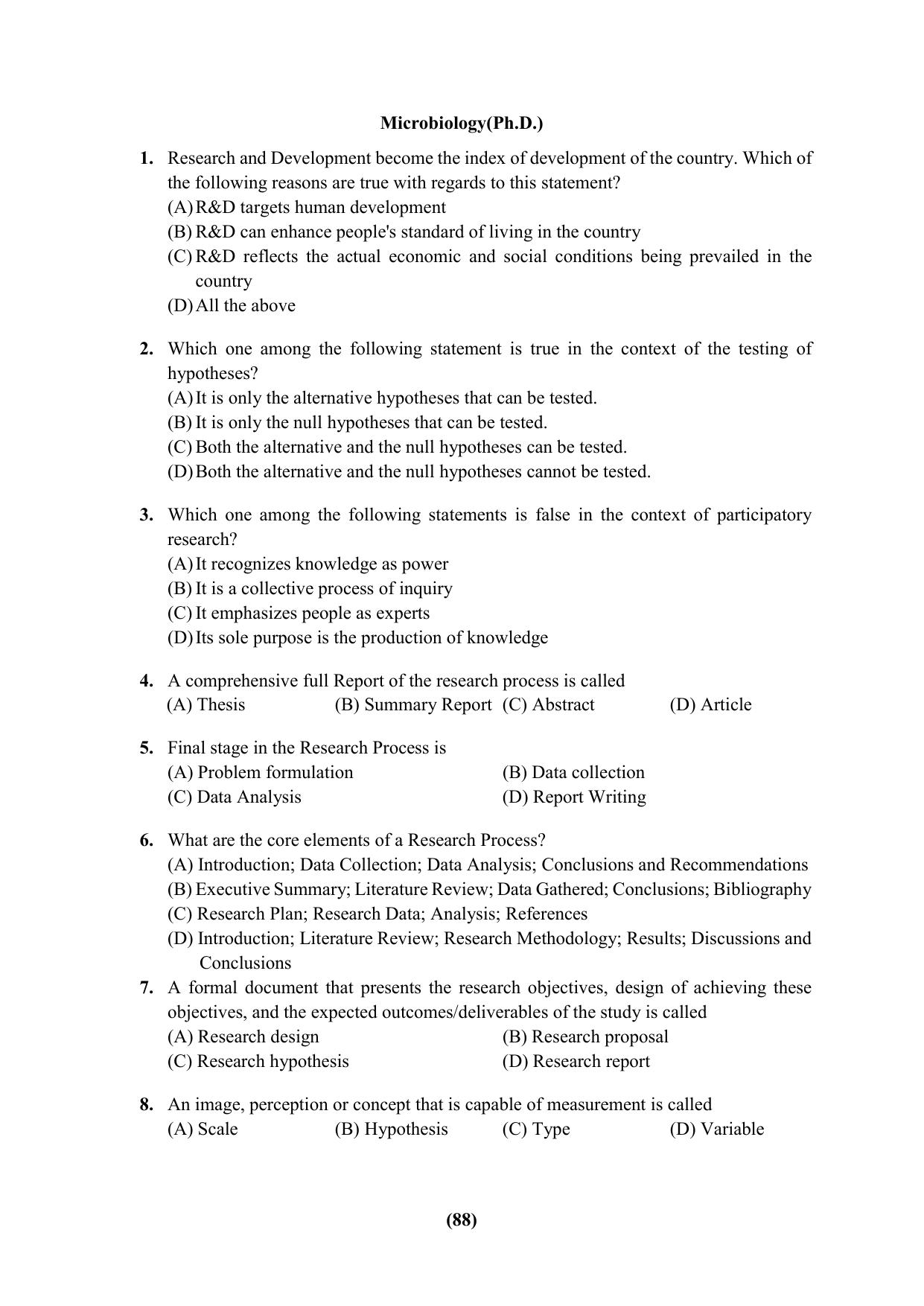 PU Ph.D Entrance Test 2024 Question Paper - Page 88