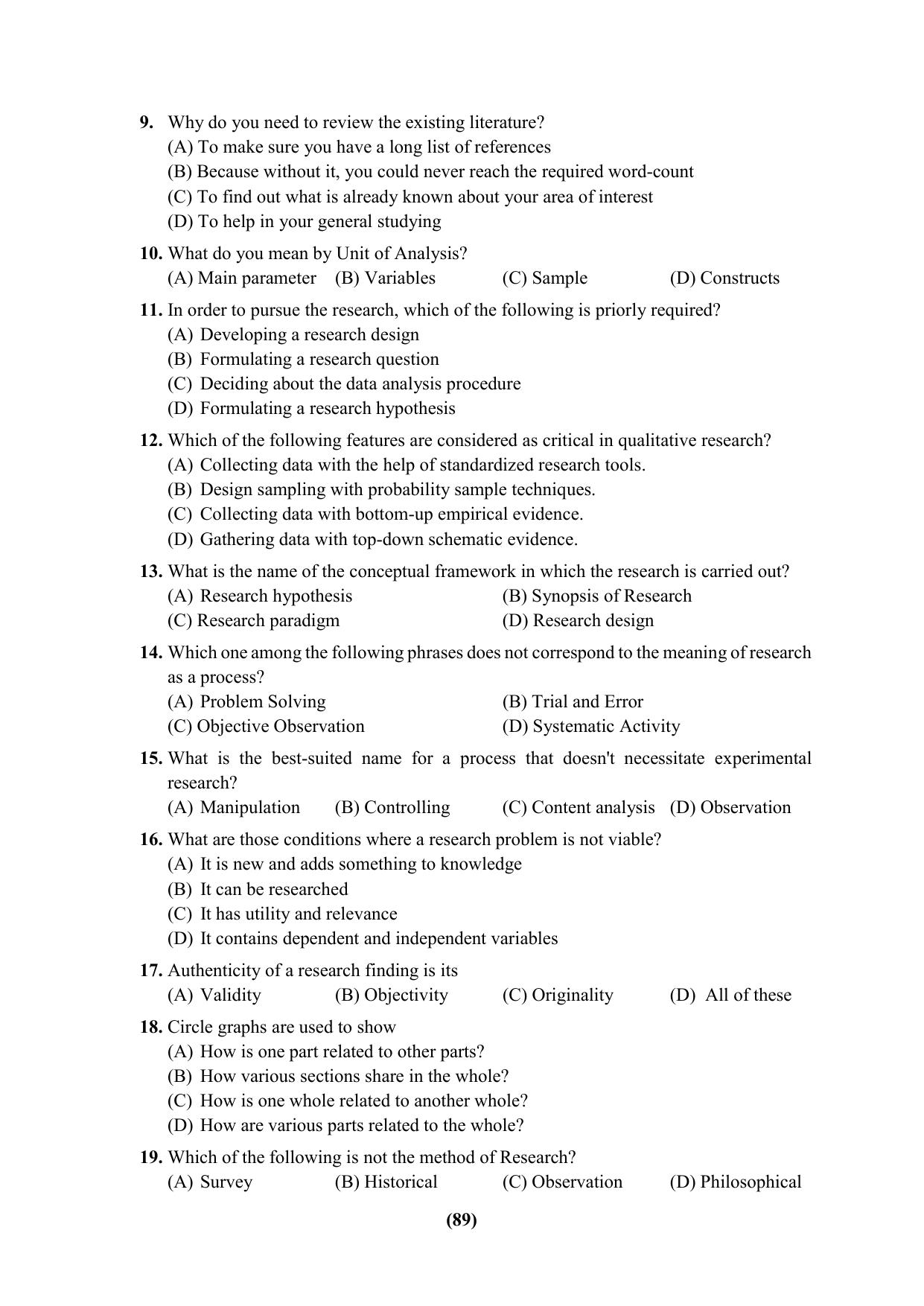 PU Ph.D Entrance Test 2024 Question Paper - Page 89