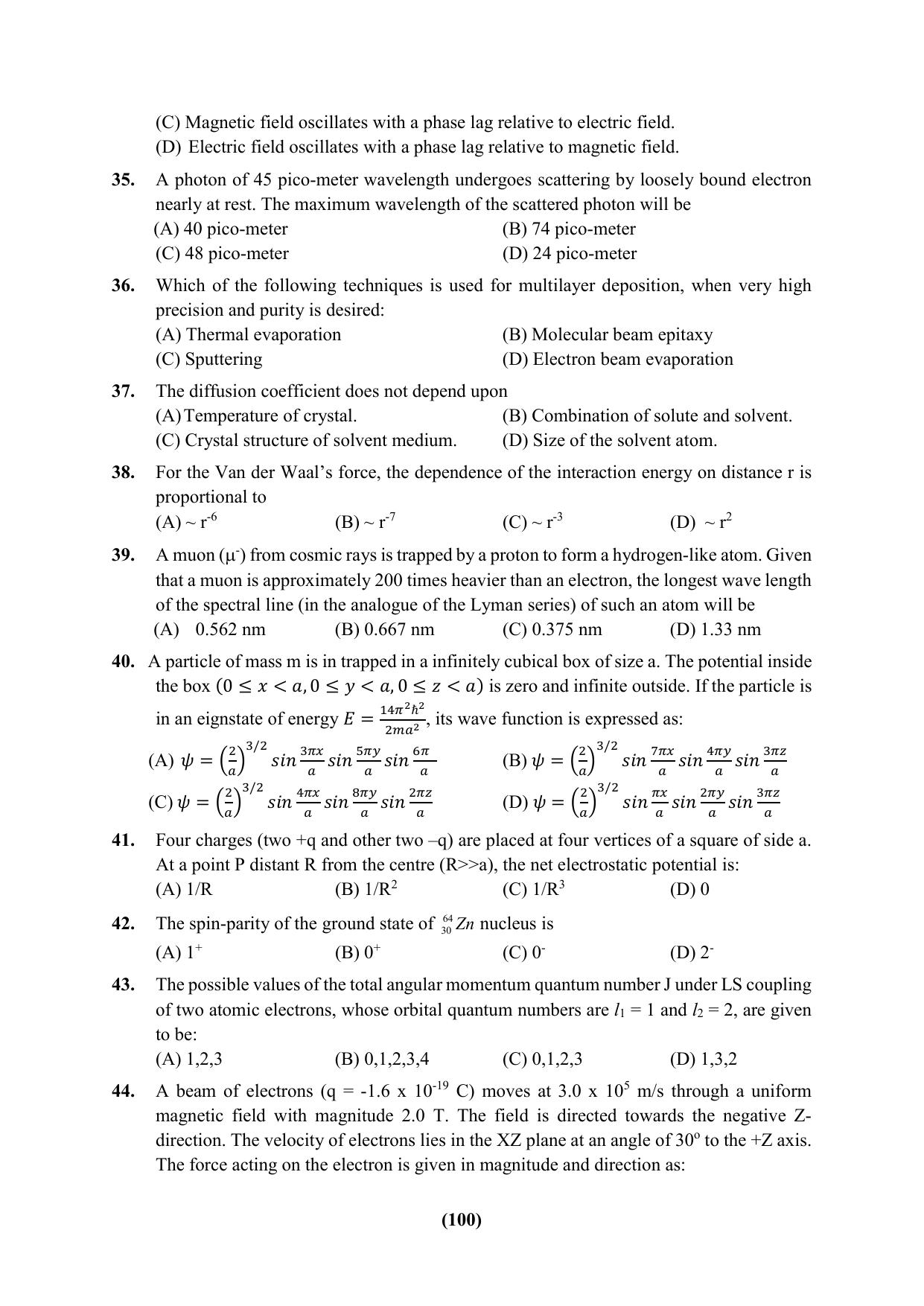 PU Ph.D Entrance Test 2024 Question Paper - Page 100