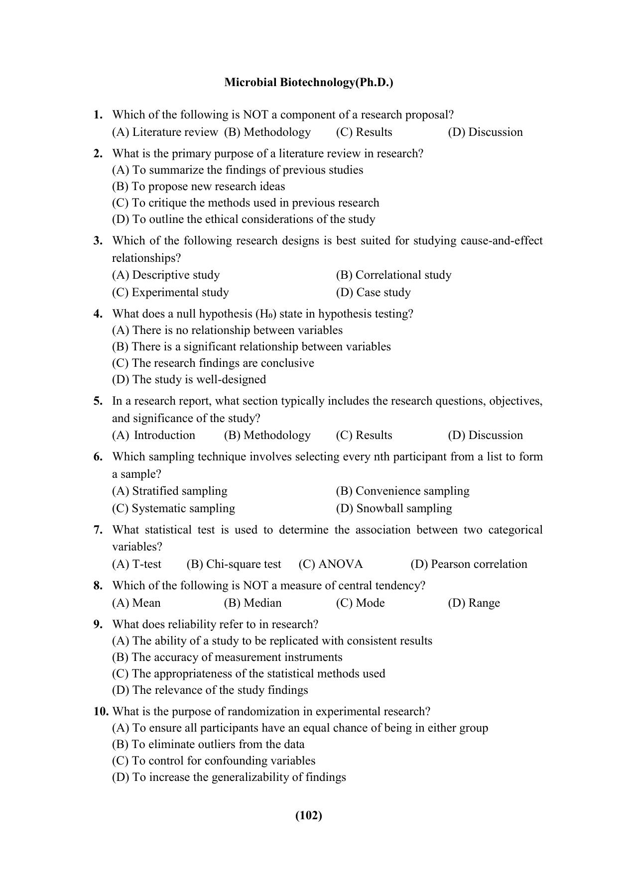 PU Ph.D Entrance Test 2024 Question Paper - Page 102