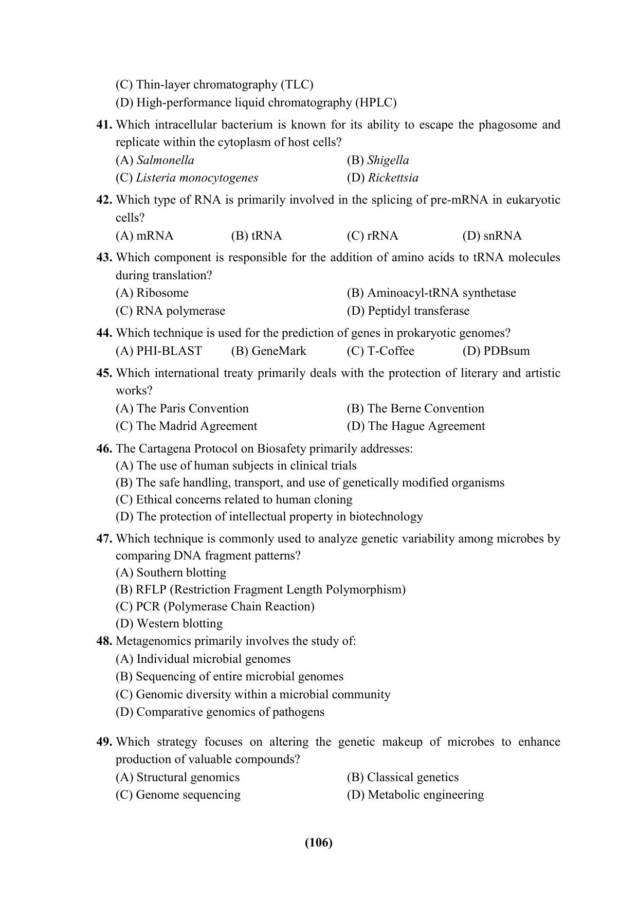 PU Ph.D Entrance Test 2024 Question Paper - Page 106