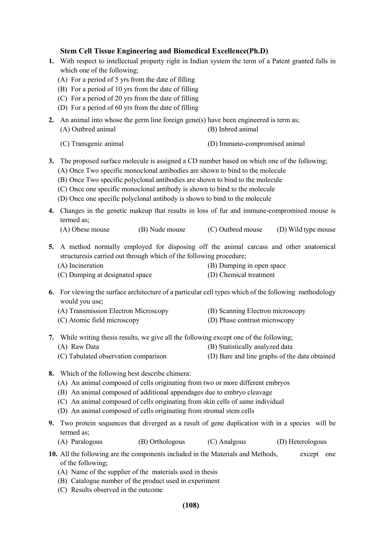 PU Ph.D Entrance Test 2024 Question Paper - Page 108