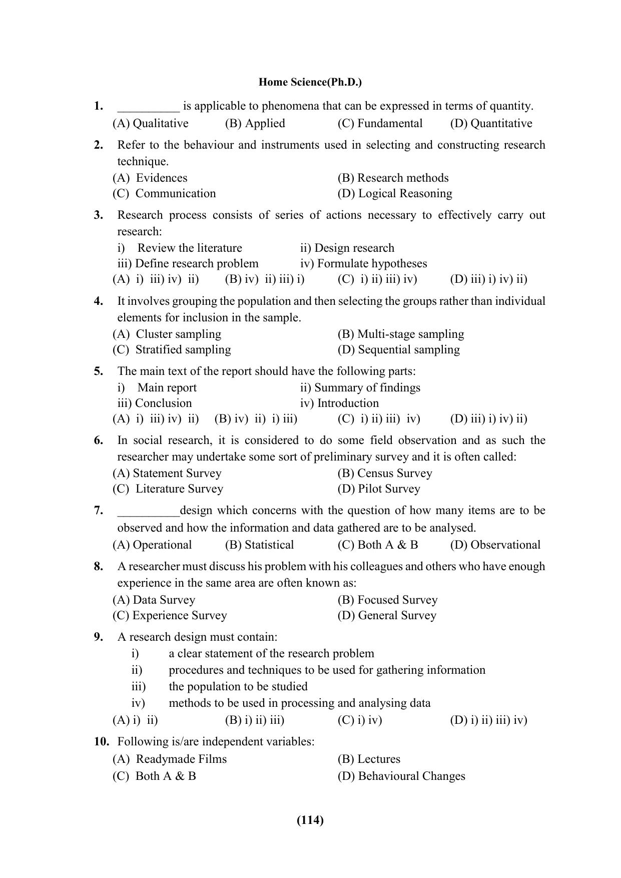 PU Ph.D Entrance Test 2024 Question Paper - Page 114