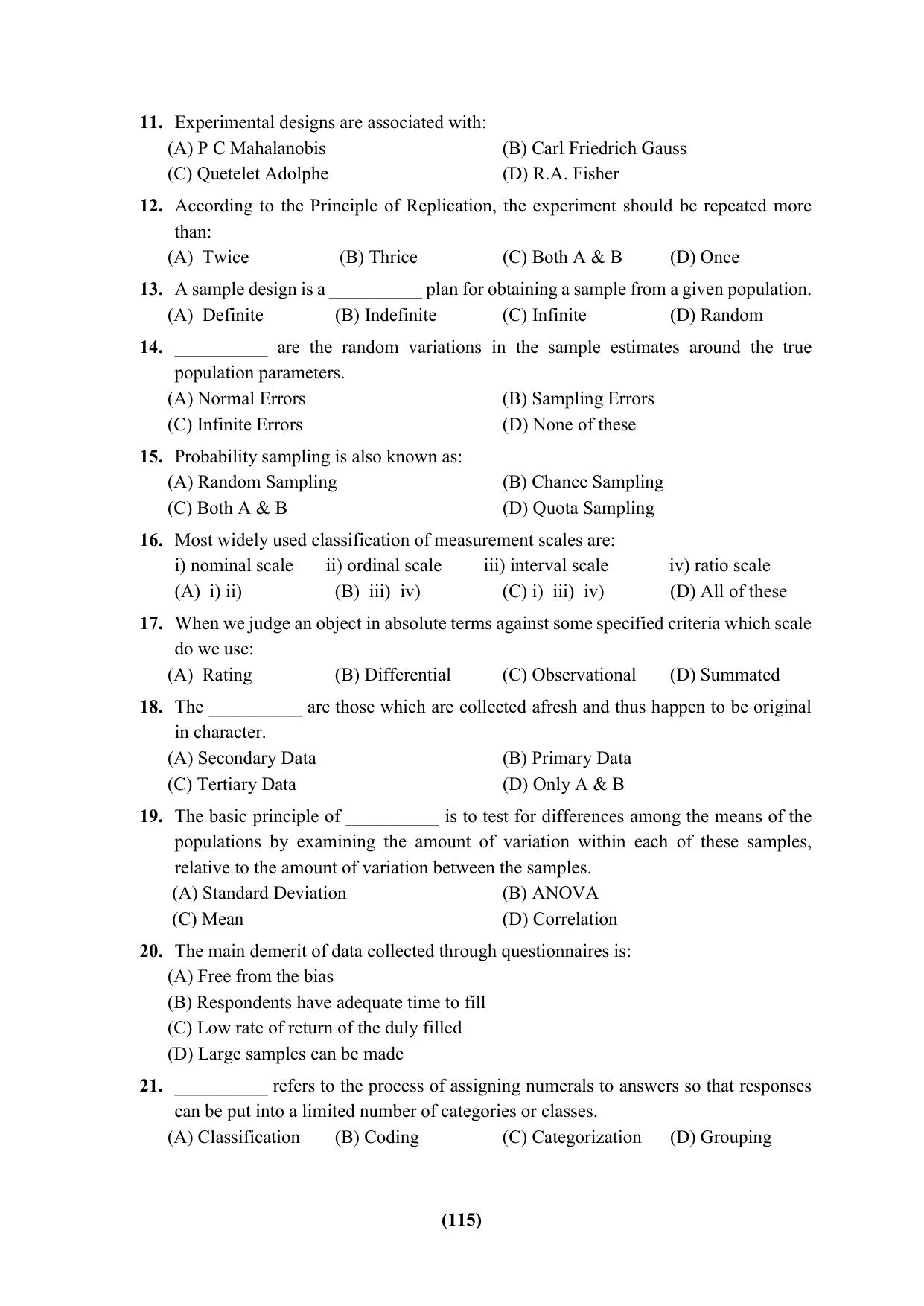 PU Ph.D Entrance Test 2024 Question Paper - Page 115