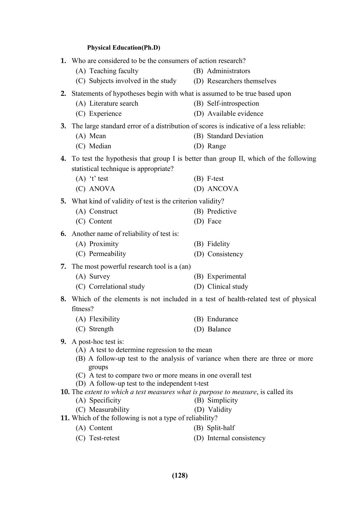 PU Ph.D Entrance Test 2024 Question Paper - Page 128