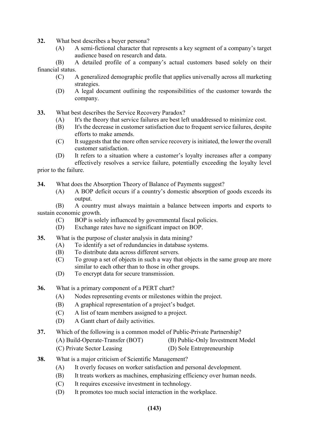 PU Ph.D Entrance Test 2024 Question Paper - Page 143
