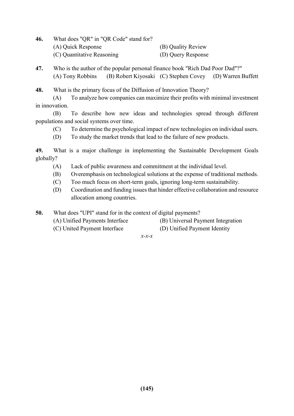 PU Ph.D Entrance Test 2024 Question Paper - Page 145